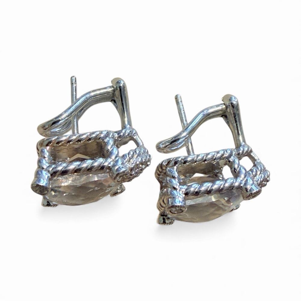 Judith Ripka Sterling Silver Square Clear Stone Omega Comfort Back Post Earrings - Picture 3 of 5